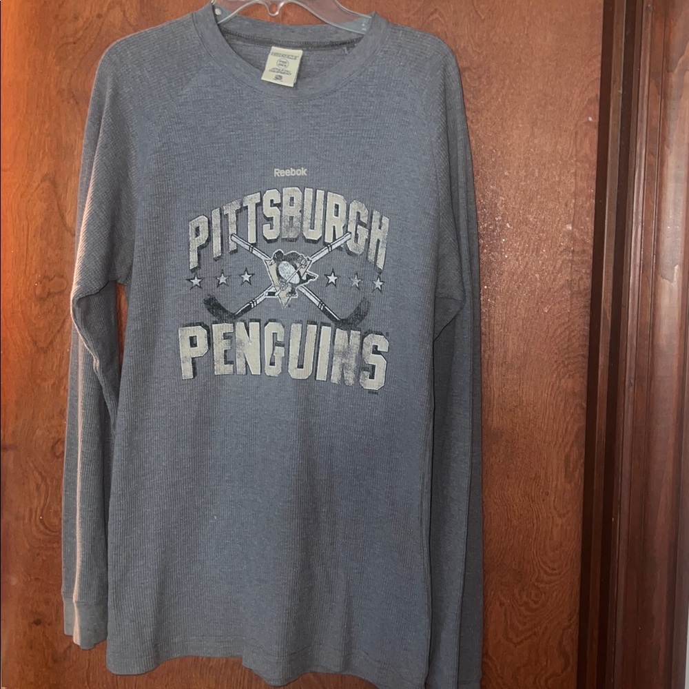 Reebok Gray Pgh Penguins Long Sleeve thermal Tee- xl youth *5 for $25 sale